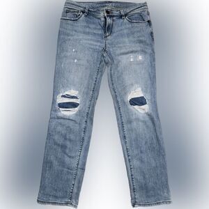 Blue Distressed Relaxed Straight Jeans